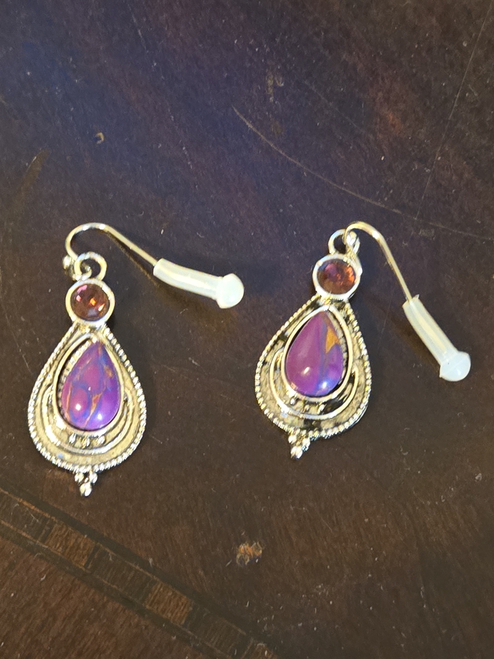 Silver-Tone Purple Teardrop Dangle Earrings New